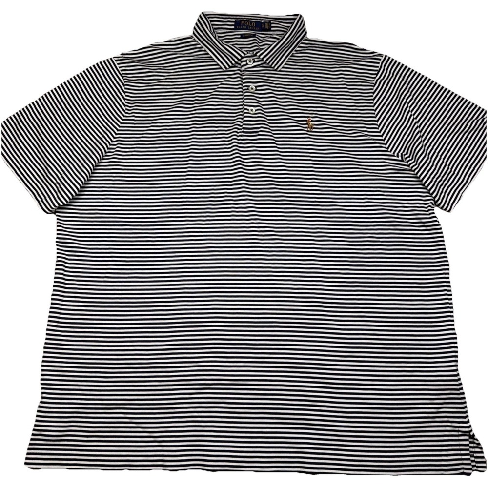 Polo Ralph Lauren Classic Fit Polo Shirt Flesh Pony Blue White Striped